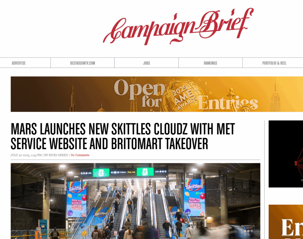 Screenshot of media coverage on Skittles Cloudz launch