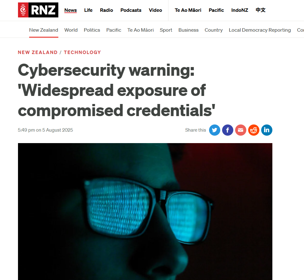 Screenshot of RNZ coverage on nWebbed cybersecurity findings
