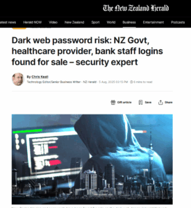 NZ Herald article screenshot featuring nWebbed cyber study in New Zealand