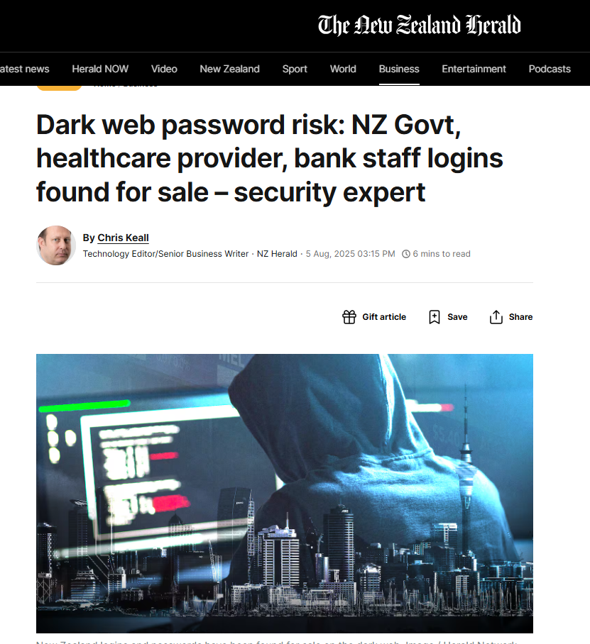 NZ Herald article screenshot featuring nWebbed cyber study in New Zealand