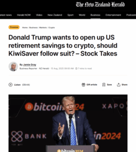 Screenshot of NZ Herald coverage on KiwiSaver diversification study