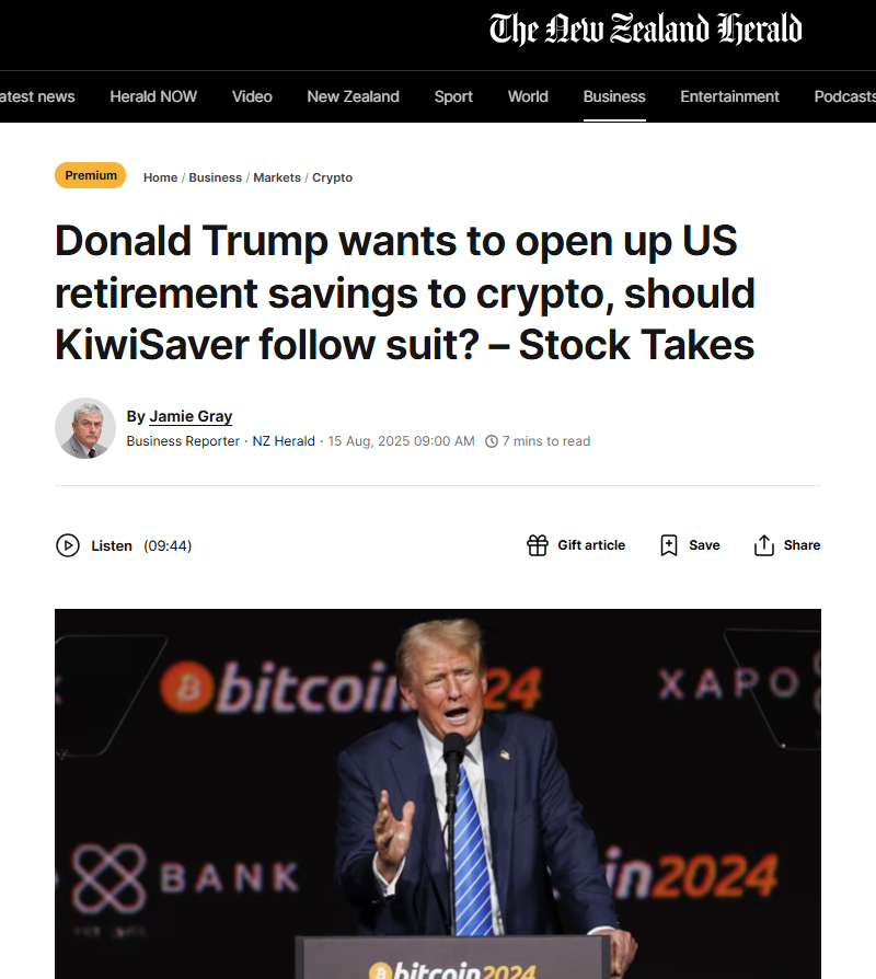 Screenshot of NZ Herald coverage on KiwiSaver diversification study