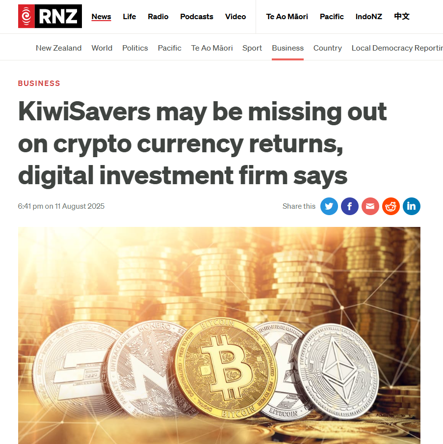 Screenshot of RNZ coverage on KiwiSaver diversification research