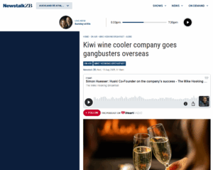 Screenshot of Mike Hosking Breakfast Show coverage on Huski wine cooler success