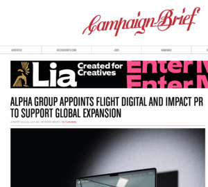 Screenshot of Campaign Brief coverage on Alpha Group and PR agency Auckland global expansion