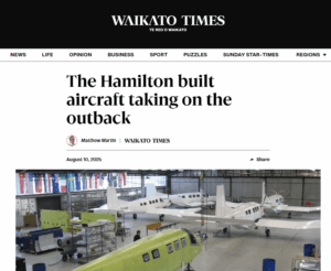 Screenshot of Waikato Times coverage on NZAero SuperPac 750XL-II charity mission