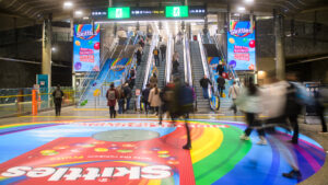 Skittles Cloudz launch at Britomart Station Auckland with colourful display