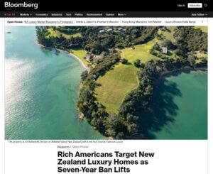 Screenshot of Bloomberg coverage on Waiheke Island vineyard estate