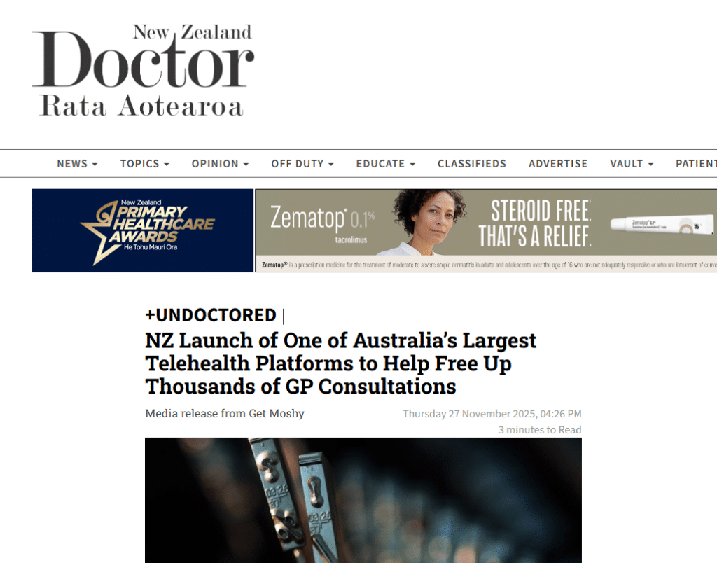 Screenshot of NZ Doctor magazine coverage on telehealth platform launch