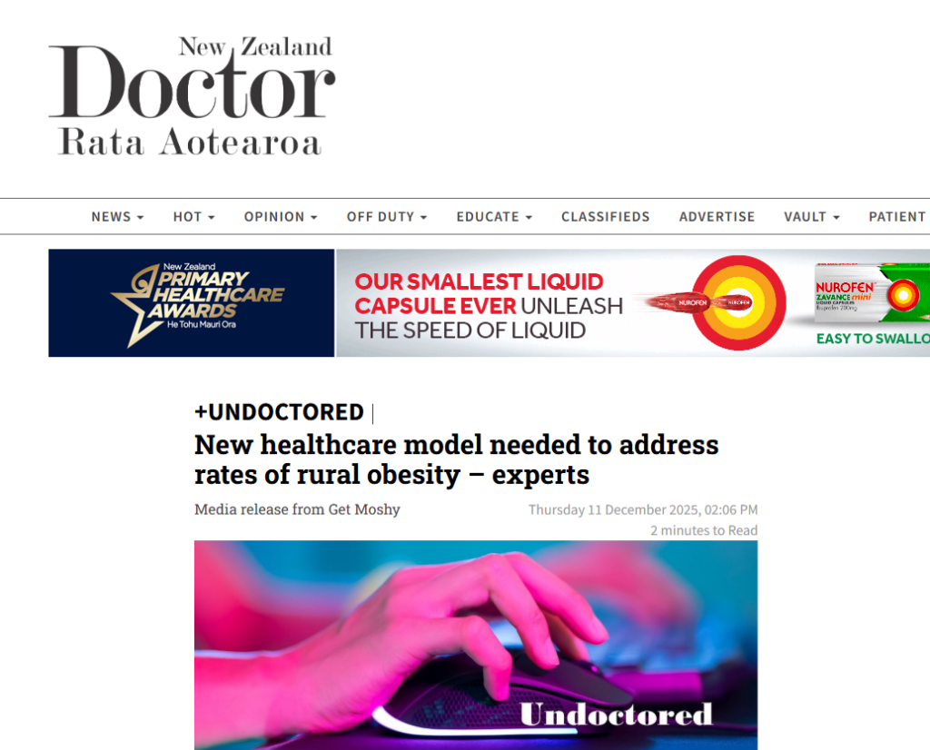 Screenshot of NZ Doctor coverage on rural obesity in New Zealand