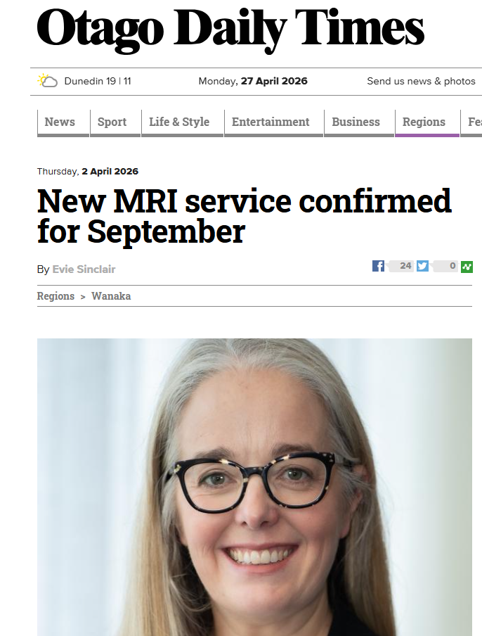 Screenshot of Otago Daily Times coverage on Wanaka MRI service