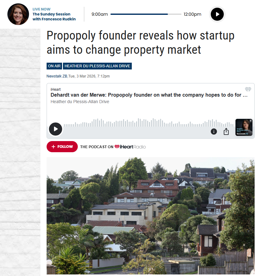 Screenshot of Newstalk ZB coverage on tokenised property investment New Zealand