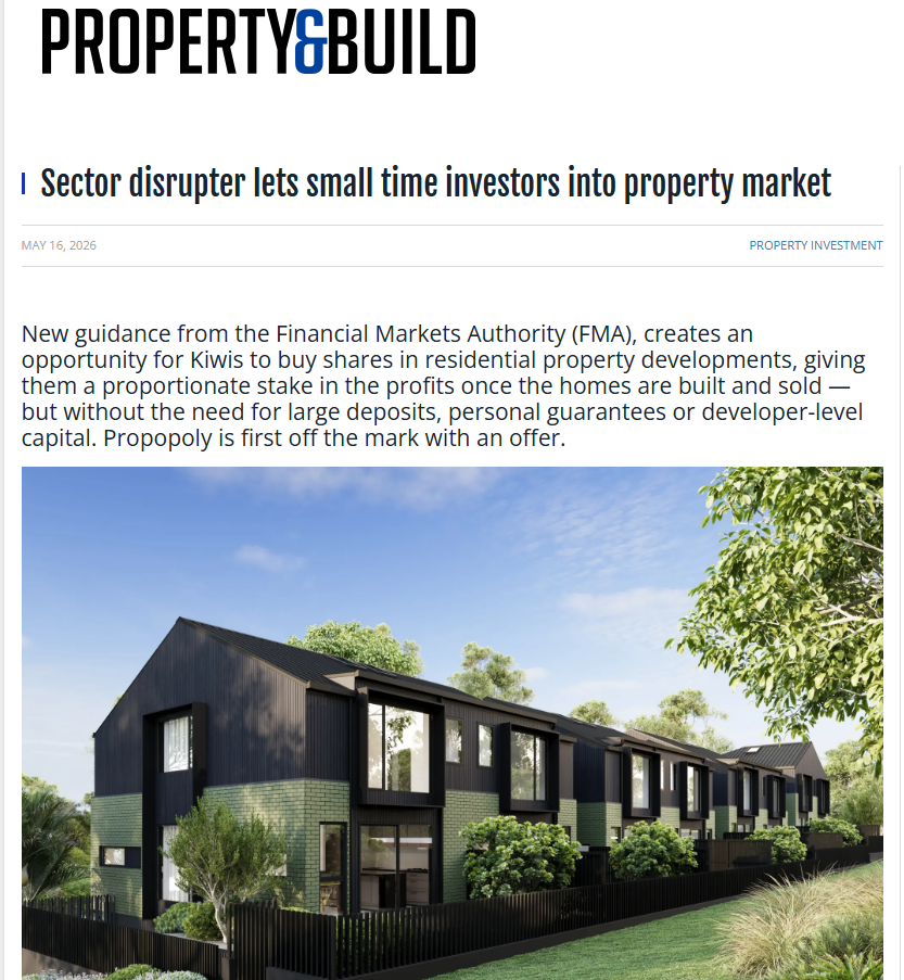 Screenshot of Property & Build coverage on Propopoly tokenised property investment New Zealand platform
