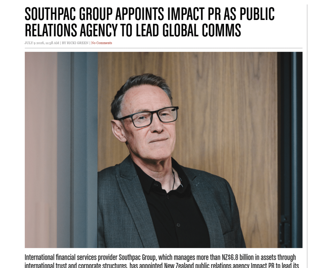 Screenshot of Campaign Brief New Zealand coverage on the Southpac Group appointment of Impact PR