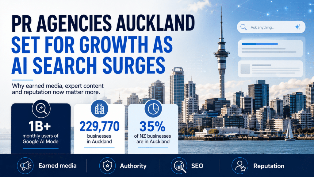 Infographic showing why PR agencies Auckland-wide are set for growth as AI search expands