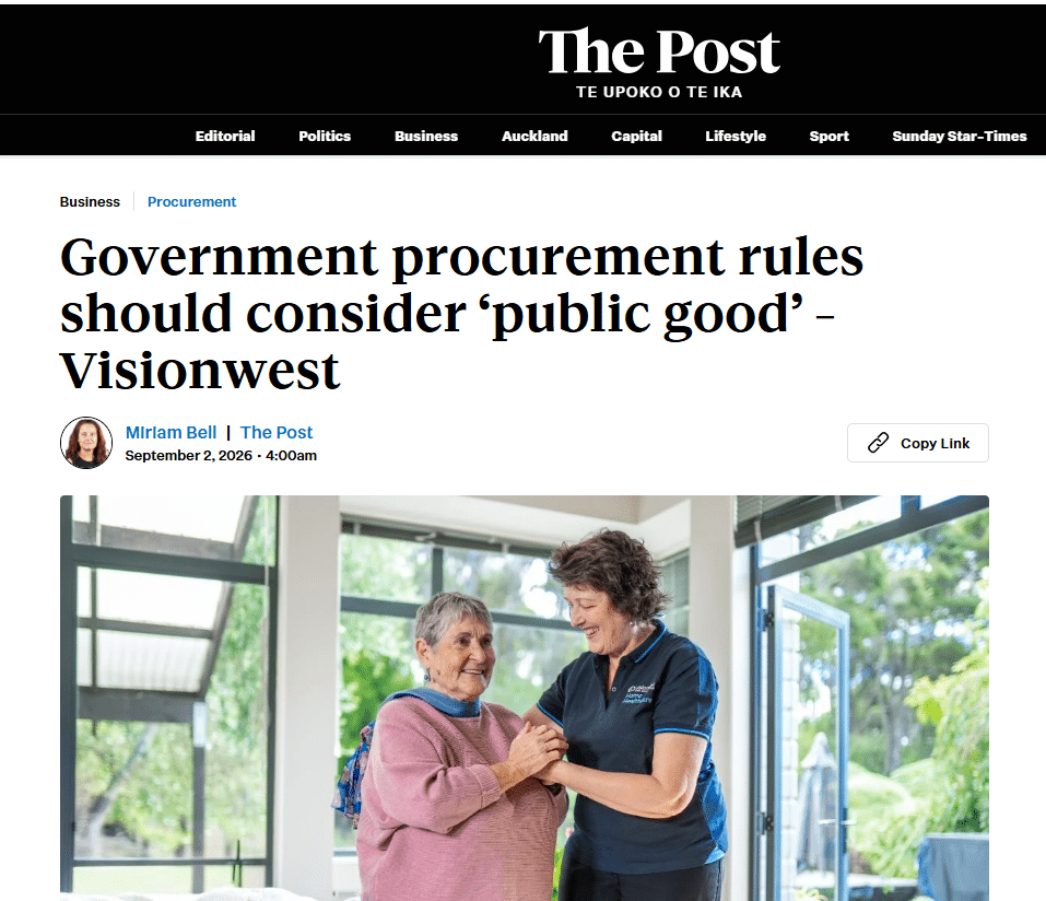 Screenshot of The Post coverage of Visionwest Community Trust and government procurement rules